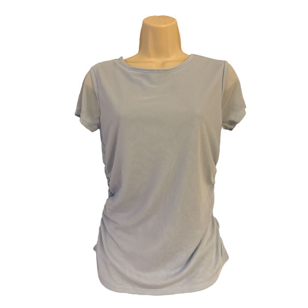 Just Be Women’s Short Sleeve Powder Blue Mesh Ruched Top Stretchy Size Medium